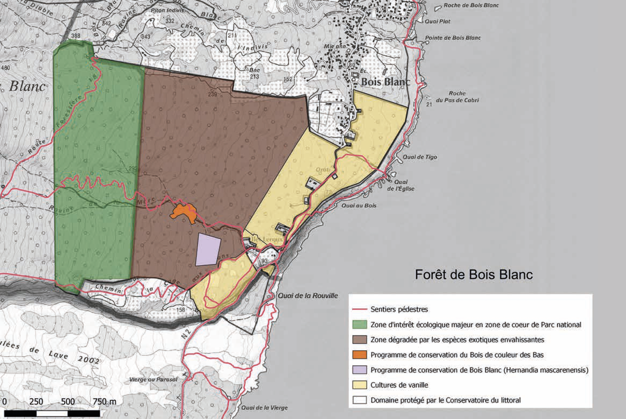 Carte de la forêt de Bois Blanc géré par le Conservatoire du littoral