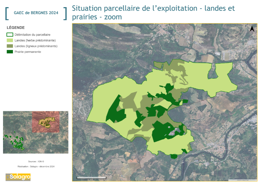 parcelles situées autour du siège d'exploitation :  valorisation des landes comme ressources fourragère. Source : Solagro