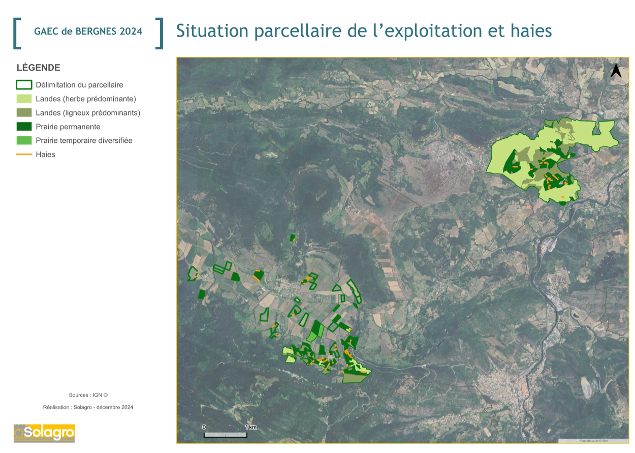 Localisation des haies sur le parcellaire du GAEC de Bergnes